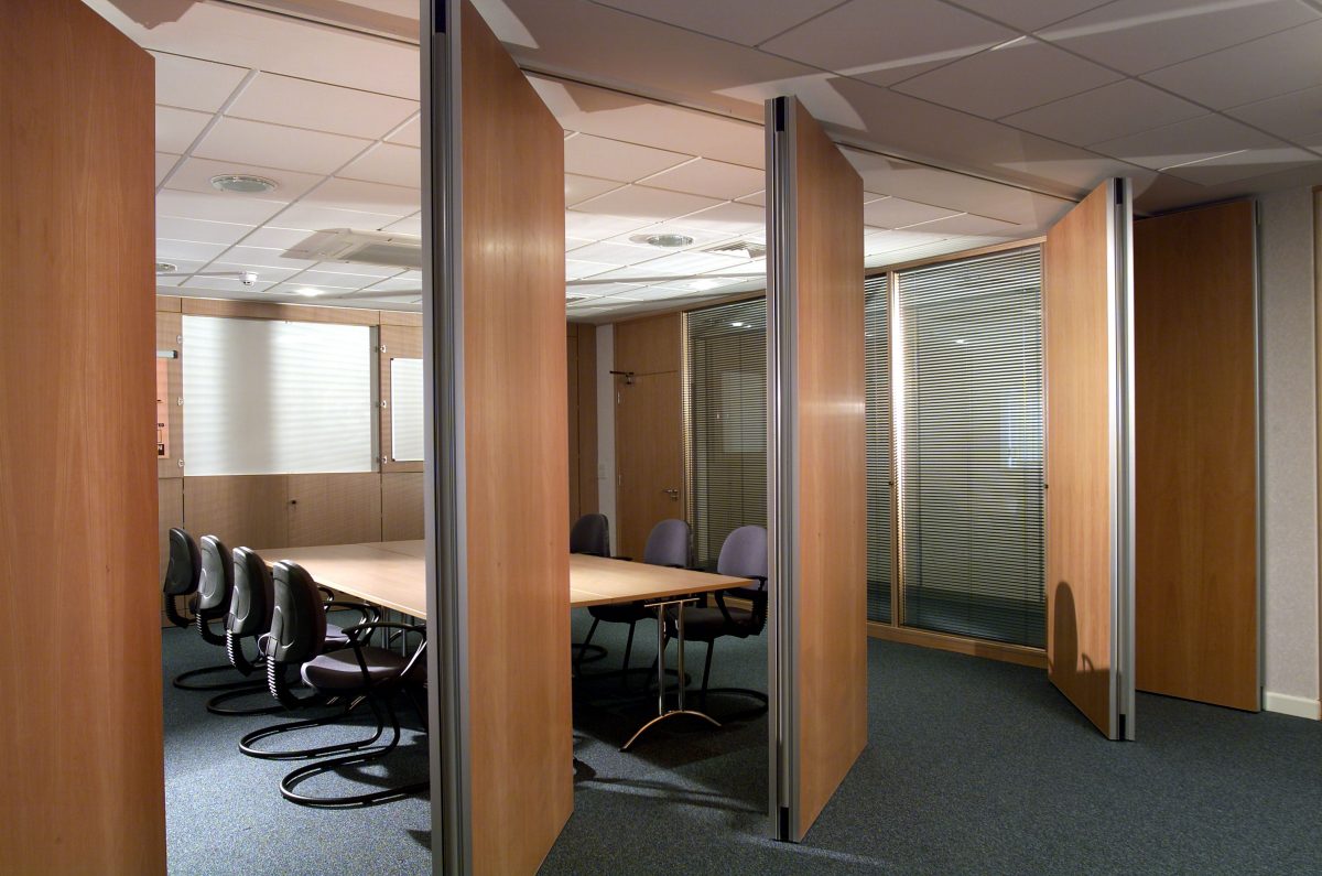 operable wall in the philippine office in wood finish
